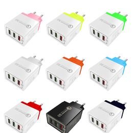 QC 3.0 Wall Charger 3 Ports Travel Adapter Quick Charge Multi USB Phone Adapters EU US Portable Fast Charging For Samsung Smartphone