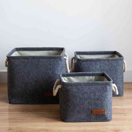 Rectangle Dirty Laundry Storage Basket Felt Fabric Sundries Clothes Organizer Round Toy Bucket Books Container 210609