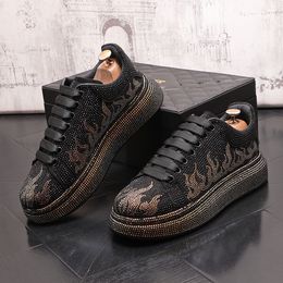 2024 Luxury Designer shoes New Men Fashion Charm Rhinestone Causal Flat Platform Prom High-top Shoes Moccasins Rock Loafers For Male