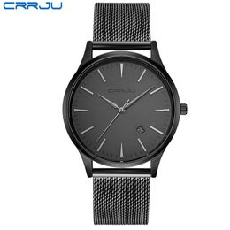 CRRJU black Watch Men Watches Top Brand Luxury Famous Wristwatch Male Clock Black Quartz Wrist Watch Calendar Relogio Masculino 210517