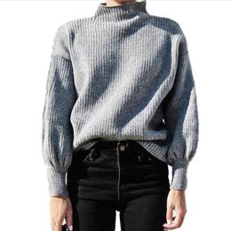 Jocoo Jolee Korean Harajuku Turtleneck Sweater Vintage Lantern Sleeve Loose Knitted Sweater Winter Wide Loose Jumper Tops 210518