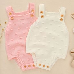 Baby Girl Bodysuits Sleeveless Strap Vest Cotton Infant Jumpsuit Lace Up Knitted Sweater born Clothes 210429