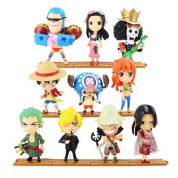 10pcs/lot ONE PIECE Action Figures Anime Luffy Zoro Nami Robin Chopper Sanji PVC Brinquedos Collection Figures Toys X0503