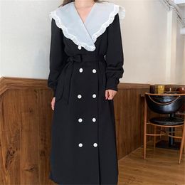 Casual Dresses HziriP Elegant Double Breasted Long Dress With Sashes Office Wear Lady Fashion 2021 Slim Autumn OL High Waist Vestidos