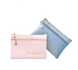 INS Pink Blue Flannel Portable Clutch Bag Women Coin Purse Key Card Mobile Bag Mini Storage Wallet Bag