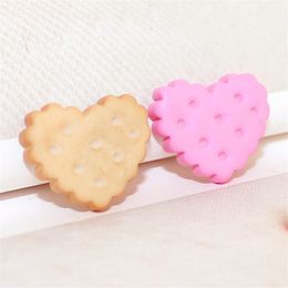 Love Heart Biscuit Cookies Charms Resin Cabochons Gummy Necklace Keychain Pendant DIY Making Accessories