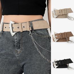 Belts 2021 Women's Wide Belt Exaggerated Personality Pin Buckle Hip-Hop Decorative Fashion Chain Punk Eyelet Hollow