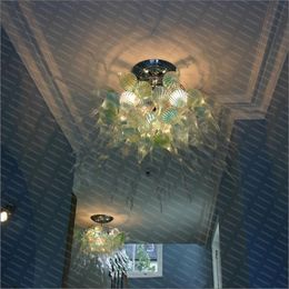 Luxury Transparent Chandeliers Lamp Nordic Ceiling Light Teal Olive Green Shade Hand Blown Glass Pendant Lights Italian Home Art Decoration