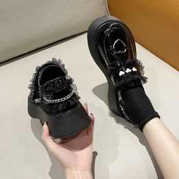 Shoes Woman 2022 Soft Female Footwear Clogs Platform Black Flats Round Toe Oxfords New Dress Creepers Summer Leather Retro Rubbe