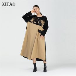 Старинные граффити для печати платье женщины мода с длинным рукавом плюс размер свободные строчки нерегулярные платья для осени XJ5095 210529