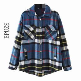 vintage thick green plaid jackets womens shirt spring winter plus size casual loose women 210521