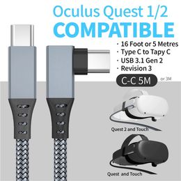 10FT/16FT/20FT USB To Type C Cable Nylon Braided 90 Degree 60W 3A 5Gbps for Oculus Quest 2 VR Fast Charging Gaming Cable Data Transfer by Huawei Xiaomi Samsung