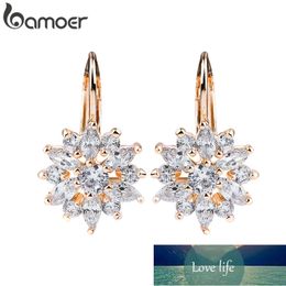 BAMOER 3 Colours Luxury Gold Colour Flower Stud Earrings with Zircon Stone Women Birthday Gift Bijouterie JIE014 Factory price expert design Quality Latest Style