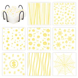 Clear Silicone Coaster Square Non-slip Coffee Table Drinks Mat 10CM Cup Pad with Gold Stripe Star Dot Print Christmas Style Gift Bar Tools and Accessory