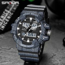 SANDA New Luxury Double Display Quartz Watch Chronograph Calendar Waterproof Watch S shock Casual Sports Luminous Men's Watch G1022