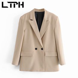 loose Double Breasted women blazer jackets long sleeve straight Lady Suit Coat Business Casual Blazers Spring 210427