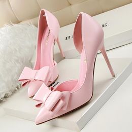 Classic Pumps Fashion show sweet bow high heels stiletto high heel shallow mouth pointed side hollow shoes Women