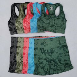 Yoga Outfit Adapt Camo Gym Set Women Sportswear Seamless Sets Summer Workout Clothes Shorts+Sports Bra 2 Pcs Sports Suits