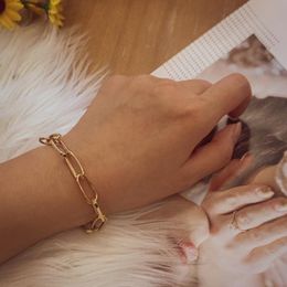 Link, Chain Trendy Gold Colour Link Bracelets For Women Simple Geometric Metal Adjustable Statement Fashion Wedding Jewellery