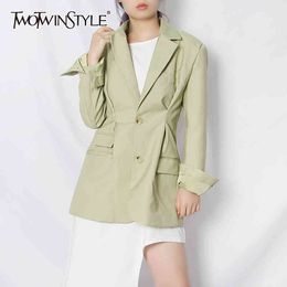 Casual Ruched Suits For Women Notched Neck Long Sleeve Elegant Loose Blazer Female Autumn Fashion Clothing 210524