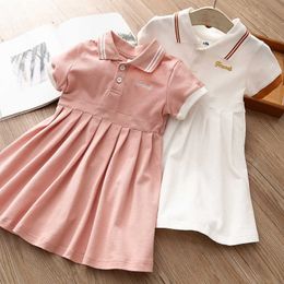 Summer Design 2 3 4 5 6 7 8 10 Years Children Preppy School Style Cotton Draped Short Sleeve Dress For Kids Baby Girls 210529