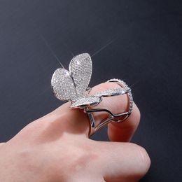 2021 Ring Full Cubic Zirconia Hip Hop Women Charm Jewelry Rings Butterfly Can Move Drop