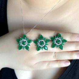 Earrings & Necklace Luxury Big Flower Jewellery Sets For Women Multicolor Stones Cubic Zirconia Elegant Pendant Stud CZ Wedding Party