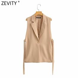 Zevity Women Fashion Solid Side Split One-Button Vest Vintage Female Sleeveless Outerwear Suit Chic Outwear Waistcoat CT734 211220