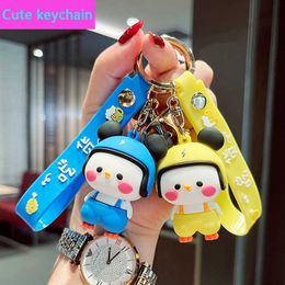 Cartoon Keychain Pendant Cute Takeaway Duck Leather Bag Car Plastic Soft Rubber Doll Key Ring Accessories Jewellery Festivals Gift G1019