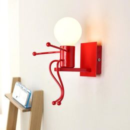 Novelty Red Kid's Lighting Doll Wall Lamp Luminaire Led Lights Sconce Room Bedroom Study Reading Bathroom Cafe Light