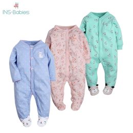 Born Baby Clothing 3-12M Kids Footed Pajamas Boys Girls Cotton Spring Roupas Cartoon Overall Boutique Clothes Out 210816