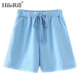 Solid Colour Casual Sport Shorts Women Elastci High Waist Blue Sweatpants Summer Ladies Bottoms Short Femme 210508