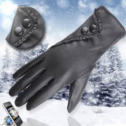 Five Fingers Gloves Lady Soft PU Leather Women Winter Mittens Warm Mitten For Woman Guantes Mujer European Style Femme Black