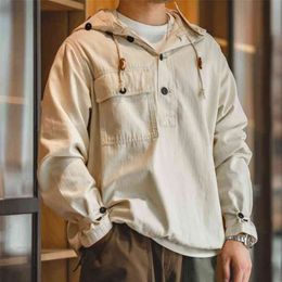 Maden Military Man Hoodies Shirt Casual Oversized Homme Streetwear Hoodie Sweatshirt With Rope Hip Hop Coat Looose Drop 210715