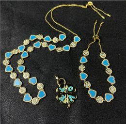 Earrings & Necklace June Blue Love Sun Female 2021 Tide Beach Heart-shaped Summer Cool Clavicle Chain Set