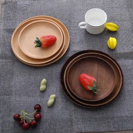 Kitchen Storage & Organisation 1pc Walnut Breakfast Wooden Bowl Dish Tray Round Home Creative European Food Dessert Plate Wood