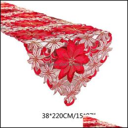 Table Runner Cloths Home Textiles & Garden Holiday Christmas Runner, Polyester Embroidered Floral Flower Dresser Scarf For Restaurant Kitche