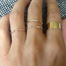 Cluster Rings Simple Minimal Jewellery Design Open Adjust Gold Colour Cz Women Girl Finger Delicate Ring