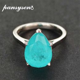 PANSYSEN Solid 925 Sterling Silver Pear Cut 10x14MM Paraiba Tourmaline Gemstone Wedding Engagement Ring Fine Jewelry Ring 211217