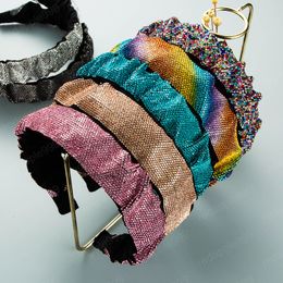 Elegant Korean Full Color Rhinestone Headband Chic Multi Color Crystal Beaded Hairband Girls Party Hair Accessories