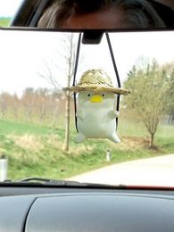 Interior Decorations Swing Pig Hanging Ornament Piglet Car Charm Piggy Pendant For Rear View Mirror Straw Hat