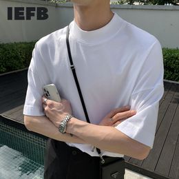 IEFB Summer Half High Collar Base Men's T-shirt Cotton White Short Sleeve Tee Mens Korean Fashion Simple Causal Tops 9Y7526 210524