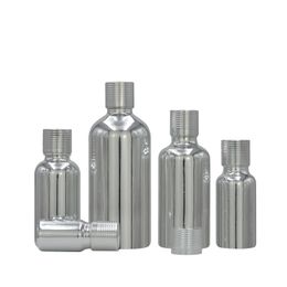 Silver Essential Oil Bottle 5ml 10ml 15ml 20ml 30ml 50ML 100ML Screw Lid Empty Cosmetic Toner Serum Packaging Container Glass Refillable Vials