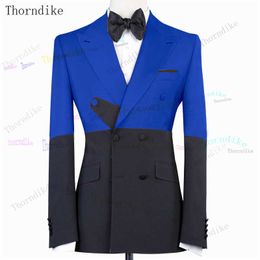 Thorndike Royal Blue Suits With Black Pants Slim Fit Tuxedos 2Pcs Costume Homme Wedding Blazer For Men Groom Prom Set X0909