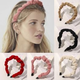 Retro Pleated Headband Knitted Hair Accessories Sweet Wool Hair Hoop Warm Color Elastic Hairbands Pure Color Head Hoop Headwear