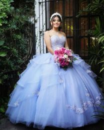 Plus Gorgeous Lilac Size Ball Gown Quinceanera Dresses Sweet 16 Lace Applique Vestido Debutante 15 Anos Sweetheart Sweep Train Celebrity Pageant Prom Dress heart