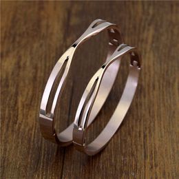 Fashion Jewelry Luxury Designs Geometric Couple Bracelets for Women Girls Vintage Rose Gold Color Stainless Steel Bangles Gift Q0719