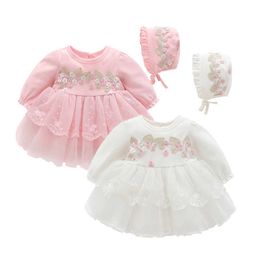 2pcs Autumn Baby Girls Dresses Mesh Dress Infant Baby Kids Girls Party Lace Tutu Princess Dress Clothes Kids Baby Girls Outfits Q0716