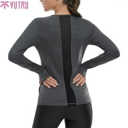 Women Long Sleeve Yoga Tops Fitness Running T Shirts Gym Wear Sports Female Shirt Black Mesh Back Clothes Outfit