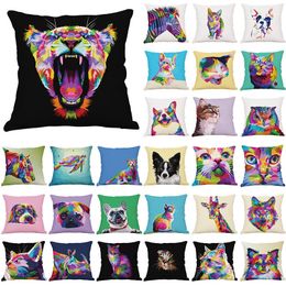 cotton linen pillow case Colourful geometric animal pattern sofa car lumbar pillows simple and modern cushion digital printing cat tiger cushions covers 4545cm